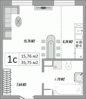 1-к квартира, строящийся дом, 36м2, 1/9 этаж