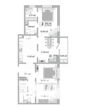 3-к квартира, вторичка, 82м2, 8/12 этаж