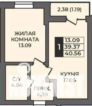 1-к квартира, строящийся дом, 41м2, 6/12 этаж