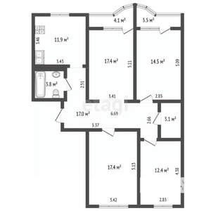 4-к квартира, вторичка, 99м2, 1/17 этаж
