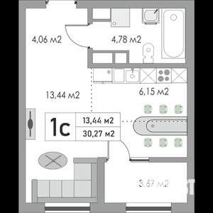 Студия квартира, вторичка, 30м2, 7/10 этаж