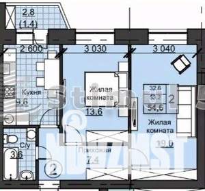 2-к квартира, вторичка, 55м2, 2/3 этаж