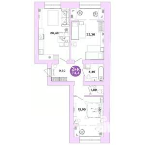 2-к квартира, вторичка, 74м2, 3/4 этаж
