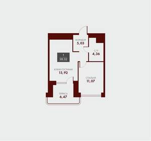 1-к квартира, вторичка, 38м2, 10/15 этаж