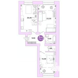 2-к квартира, вторичка, 74м2, 4/4 этаж