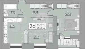 2-к квартира, сданный дом, 55м2, 9/15 этаж