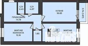2-к квартира, строящийся дом, 76м2, 3/9 этаж