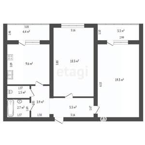 2-к квартира, вторичка, 60м2, 8/12 этаж