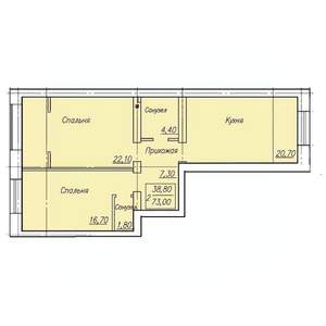 2-к квартира, вторичка, 73м2, 1/4 этаж