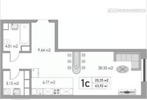 1-к квартира, вторичка, 44м2, 5/10 этаж