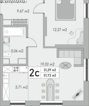 2-к квартира, вторичка, 52м2, 5/9 этаж