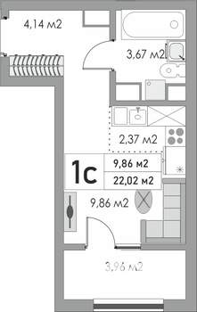 1-к квартира, строящийся дом, 22м2, 7/9 этаж