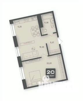 2-к квартира, строящийся дом, 55м2, 3/4 этаж