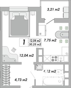 1-к квартира, строящийся дом, 30м2, 15/15 этаж