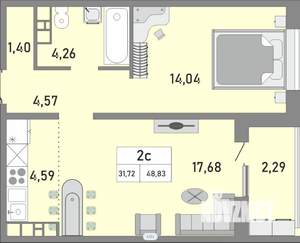 1-к квартира, вторичка, 33м2, 10/17 этаж
