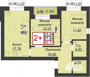 2-к квартира, строящийся дом, 60м2, 4/5 этаж