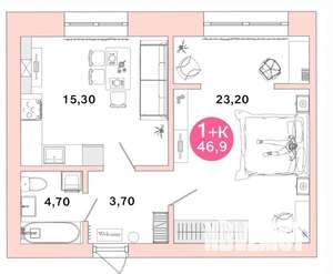 2-к квартира, вторичка, 47м2, 1/4 этаж