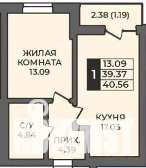1-к квартира, строящийся дом, 41м2, 9/12 этаж