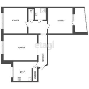 3-к квартира, вторичка, 62м2, 2/5 этаж
