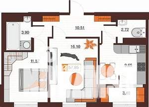 2-к квартира, строящийся дом, 58м2, 14/17 этаж