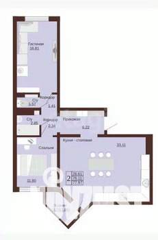 2-к квартира, вторичка, 70м2, 5/9 этаж