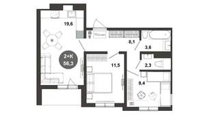 2-к квартира, вторичка, 56м2, 7/17 этаж