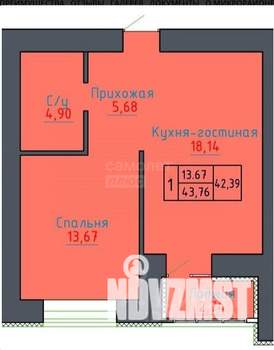 1-к квартира, вторичка, 44м2, 6/17 этаж