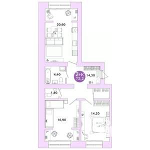2-к квартира, вторичка, 72м2, 2/4 этаж