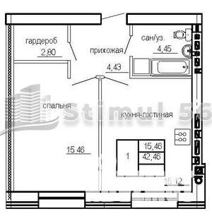 1-к квартира, вторичка, 42м2, 2/4 этаж