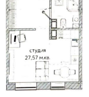 1-к квартира, вторичка, 28м2, 2/4 этаж