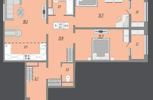 3-к квартира, вторичка, 87м2, 16/17 этаж