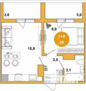 1-к квартира, вторичка, 36м2, 3/16 этаж