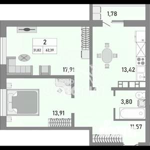 2-к квартира, вторичка, 62м2, 9/25 этаж