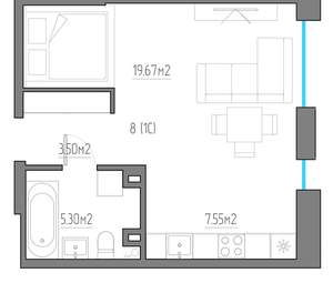 Студия квартира, вторичка, 36м2, 2/11 этаж