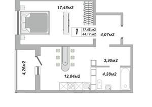 1-к квартира, вторичка, 44м2, 23/25 этаж