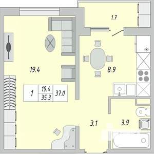 1-к квартира, вторичка, 38м2, 5/17 этаж