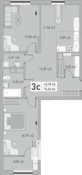3-к квартира, строящийся дом, 74м2, 6/9 этаж