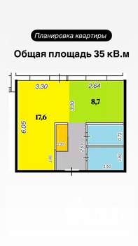 1-к квартира, вторичка, 35м2, 3/9 этаж