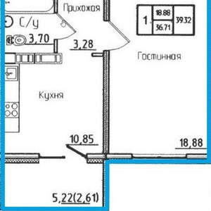 1-к квартира, вторичка, 39м2, 15/16 этаж