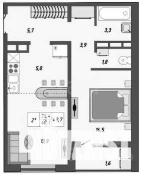 2-к квартира, вторичка, 50м2, 15/24 этаж