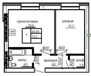 1-к квартира, вторичка, 41м2, 2/4 этаж