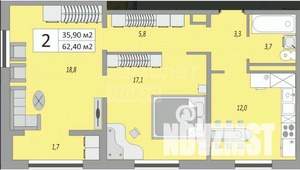 2-к квартира, вторичка, 62м2, 17/24 этаж