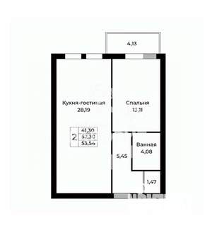 1-к квартира, вторичка, 54м2, 3/6 этаж