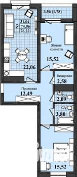 2-к квартира, строящийся дом, 76м2, 9/12 этаж