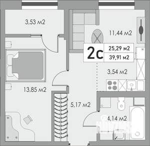 2-к квартира, строящийся дом, 40м2, 6/10 этаж