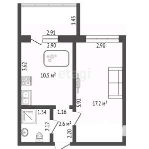1-к квартира, вторичка, 34м2, 3/3 этаж