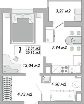 1-к квартира, строящийся дом, 31м2, 8/15 этаж