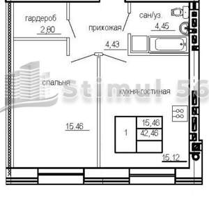 1-к квартира, вторичка, 42м2, 2/4 этаж