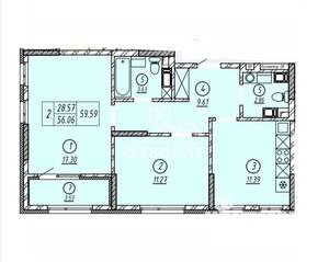 2-к квартира, вторичка, 60м2, 6/16 этаж