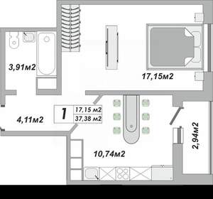1-к квартира, вторичка, 37м2, 12/25 этаж